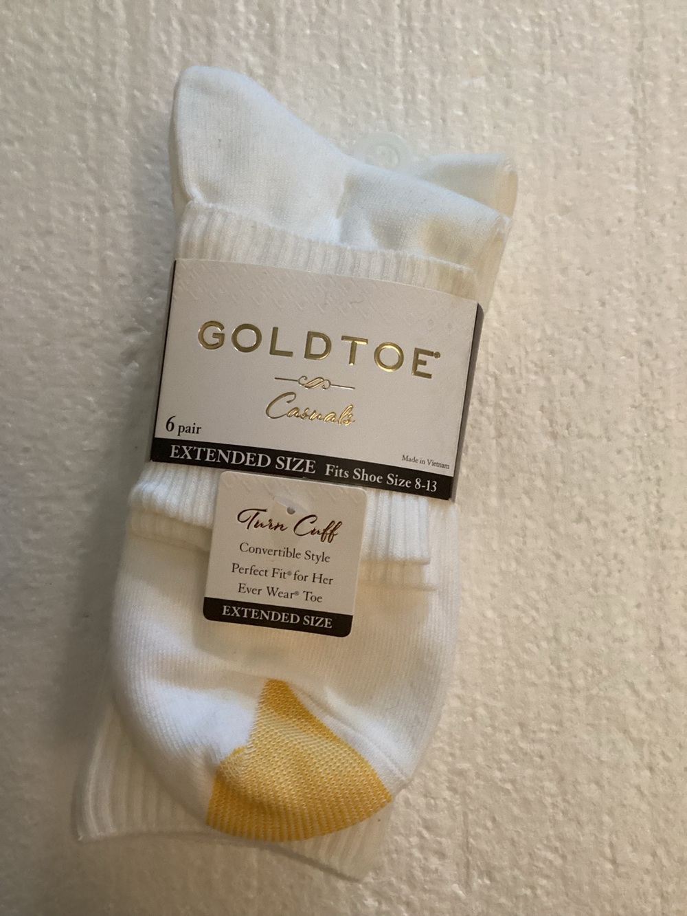 Gold Toe White Crew Socks with Yellow Heel - 6 Pair